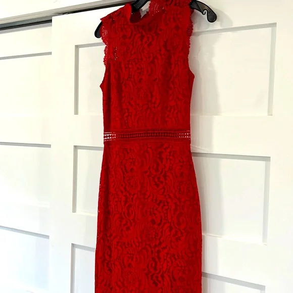 Mango Dresses Mango Suit Red Lace Midi Dress Size Poshmark